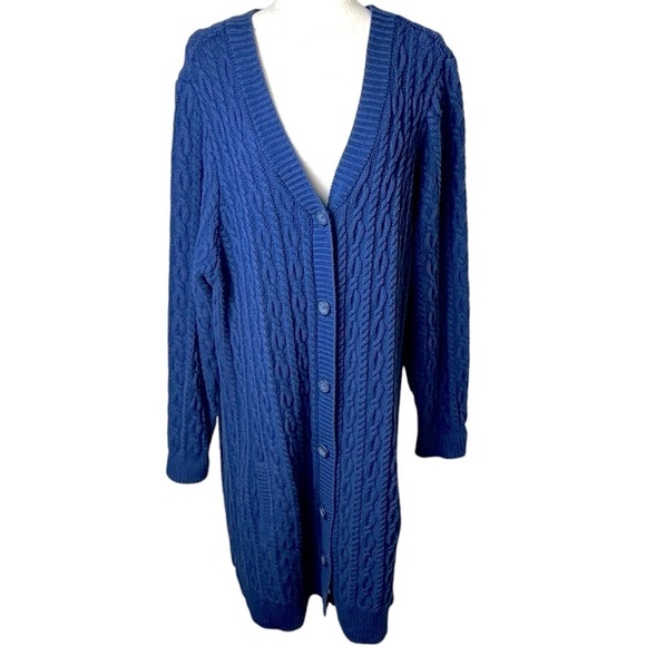 Denim & Co woman long cardigan button down sweater. Size 2X blue - Picture 1 of 7